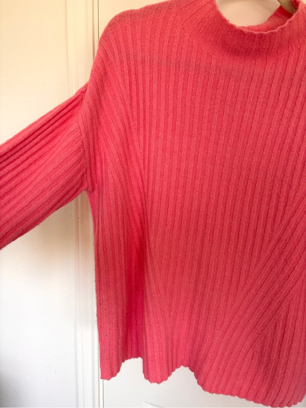Bright Pink Ribbed Mock Neck Sweater - Picture 3 of 4